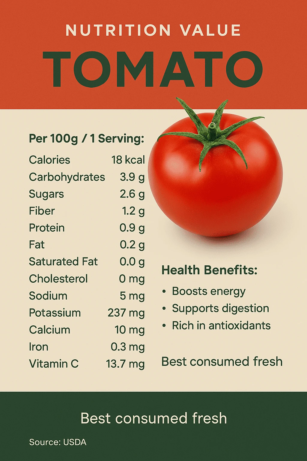 tomato nutrition facts infographic
